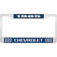 1985 CHEVROLET BLUE AND CHROME LICENSE PLATE FRAME WITH WHIT