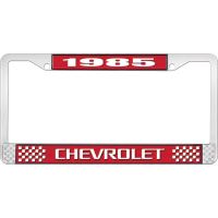 1985 CHEVROLET RED  AND CHROME LICENSE PLATE FRAME  WITH WHI