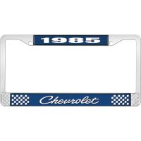 1985 CHEVROLET BLUE AND CHROME LICENSE PLATE FRAME WITH WHIT