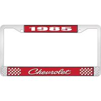 1985 CHEVROLET RED  AND CHROME LICENSE PLATE FRAME  WITH WHI