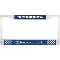 1985 CHEVROLET BLUE AND CHROME LICENSE PLATE FRAME WITH WHIT