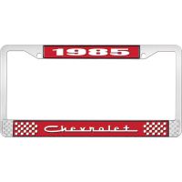 1985 CHEVROLET RED  AND CHROME LICENSE PLATE FRAME  WITH WHI