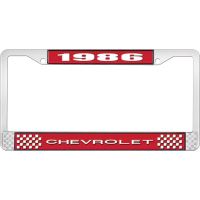 1986 CHEVROLET RED  AND CHROME LICENSE PLATE FRAME  WITH WHI