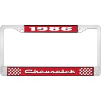 1986 CHEVROLET RED  AND CHROME LICENSE PLATE FRAME  WITH WHI