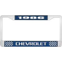 1986 CHEVROLET BLUE AND CHROME LICENSE PLATE FRAME WITH WHIT