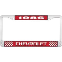 1986 CHEVROLET RED  AND CHROME LICENSE PLATE FRAME  WITH WHI