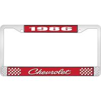 1986 CHEVROLET RED  AND CHROME LICENSE PLATE FRAME  WITH WHI