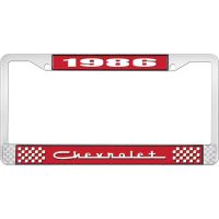 1986 CHEVROLET RED  AND CHROME LICENSE PLATE FRAME  WITH WHI