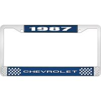 1987 CHEVROLET BLUE AND CHROME LICENSE PLATE FRAME WITH WHIT