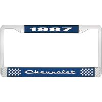 1987 CHEVROLET BLUE AND CHROME LICENSE PLATE FRAME WITH WHIT