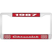 1987 CHEVROLET RED  AND CHROME LICENSE PLATE FRAME  WITH WHI