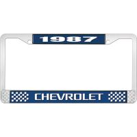 1987 CHEVROLET BLUE AND CHROME LICENSE PLATE FRAME WITH WHIT