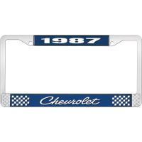 1987 CHEVROLET BLUE AND CHROME LICENSE PLATE FRAME WITH WHIT