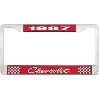 1987 CHEVROLET RED  AND CHROME LICENSE PLATE FRAME  WITH WHI