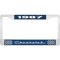 1987 CHEVROLET BLUE AND CHROME LICENSE PLATE FRAME WITH WHIT