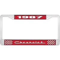 1987 CHEVROLET RED  AND CHROME LICENSE PLATE FRAME  WITH WHI