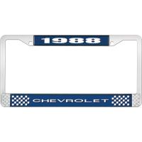 1988 CHEVROLET BLUE AND CHROME LICENSE PLATE FRAME WITH WHIT