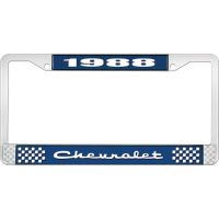 1988 CHEVROLET BLUE AND CHROME LICENSE PLATE FRAME WITH WHIT