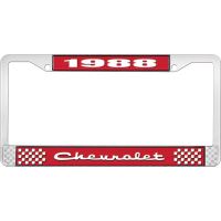 1988 CHEVROLET RED  AND  CHROME LICENSE PLATE FRAME WITH WHI