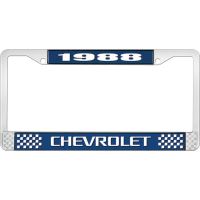 1988 CHEVROLET BLUE AND CHROME LICENSE PLATE FRAME WITH WHIT