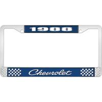 1988 CHEVROLET BLUE AND CHROME LICENSE PLATE FRAME WITH WHIT