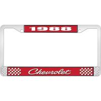 1988 CHEVROLET RED  AND  CHROME LICENSE PLATE FRAME WITH WHI