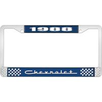 1988 CHEVROLET BLUE AND CHROME LICENSE PLATE FRAME WITH WHIT