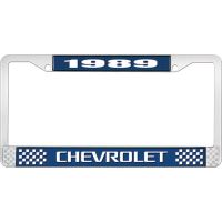 1989 CHEVROLET BLUE AND CHROME LICENSE PLATE FRAME WITH WHIT