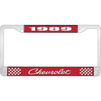 1989 CHEVROLET RED  AND  CHROME LICENSE PLATE FRAME WITH WHI