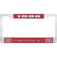 1990 CHEVROLET RED  AND  CHROME LICENSE PLATE FRAME WITH WHI