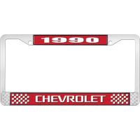 1990 CHEVROLET RED  AND  CHROME LICENSE PLATE FRAME WITH WHI