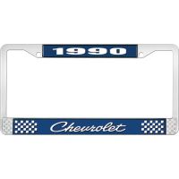 1990 CHEVROLET BLUE AND CHROME LICENSE PLATE FRAME WITH WHIT