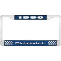 1990 CHEVROLET BLUE AND CHROME LICENSE PLATE FRAME WITH WHIT