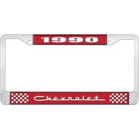 1990 CHEVROLET RED  AND  CHROME LICENSE PLATE FRAME WITH WHI