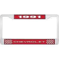 1991 CHEVROLET RED  AND  CHROME LICENSE PLATE FRAME WITH WHI