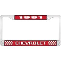 1991 CHEVROLET RED  AND  CHROME LICENSE PLATE FRAME WITH WHI