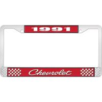 1991 CHEVROLET RED  AND  CHROME LICENSE PLATE FRAME WITH WHI