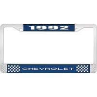 1992 CHEVROLET BLUE AND CHROME LICENSE PLATE FRAME WITH WHIT