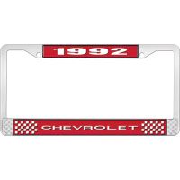 1992 CHEVROLET RED  AND  CHROME LICENSE PLATE FRAME WITH WHI