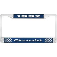 1992 CHEVROLET BLUE AND CHROME LICENSE PLATE FRAME WITH WHIT