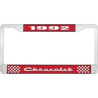 1992 CHEVROLET RED  AND  CHROME LICENSE PLATE FRAME WITH WHI