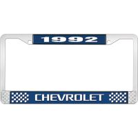 1992 CHEVROLET BLUE AND CHROME LICENSE PLATE FRAME WITH WHIT