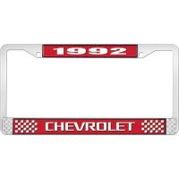 1992 CHEVROLET RED  AND  CHROME LICENSE PLATE FRAME WITH WHI