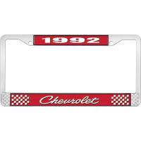 1992 CHEVROLET RED  AND  CHROME LICENSE PLATE FRAME WITH WHI