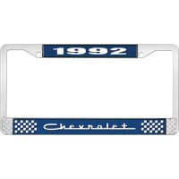 1992 CHEVROLET BLUE AND CHROME LICENSE PLATE FRAME WITH WHIT