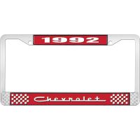 1992 CHEVROLET RED  AND  CHROME LICENSE PLATE FRAME WITH WHI