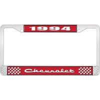 1994 CHEVROLET RED  AND  CHROME LICENSE PLATE FRAME WITH WHI