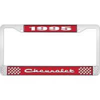 1995 CHEVROLET RED  AND  CHROME LICENSE PLATE FRAME WITH WHI