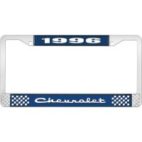 1996 CHEVROLET BLUE AND CHROME LICENSE PLATE FRAME WITH WHIT