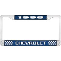 1996 CHEVROLET BLUE AND CHROME LICENSE PLATE FRAME WITH WHIT